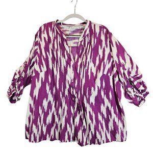St. John's Bay Purple Women's 3x Cotton Tunic Blouse Tab 3/4 Sleeves breathable